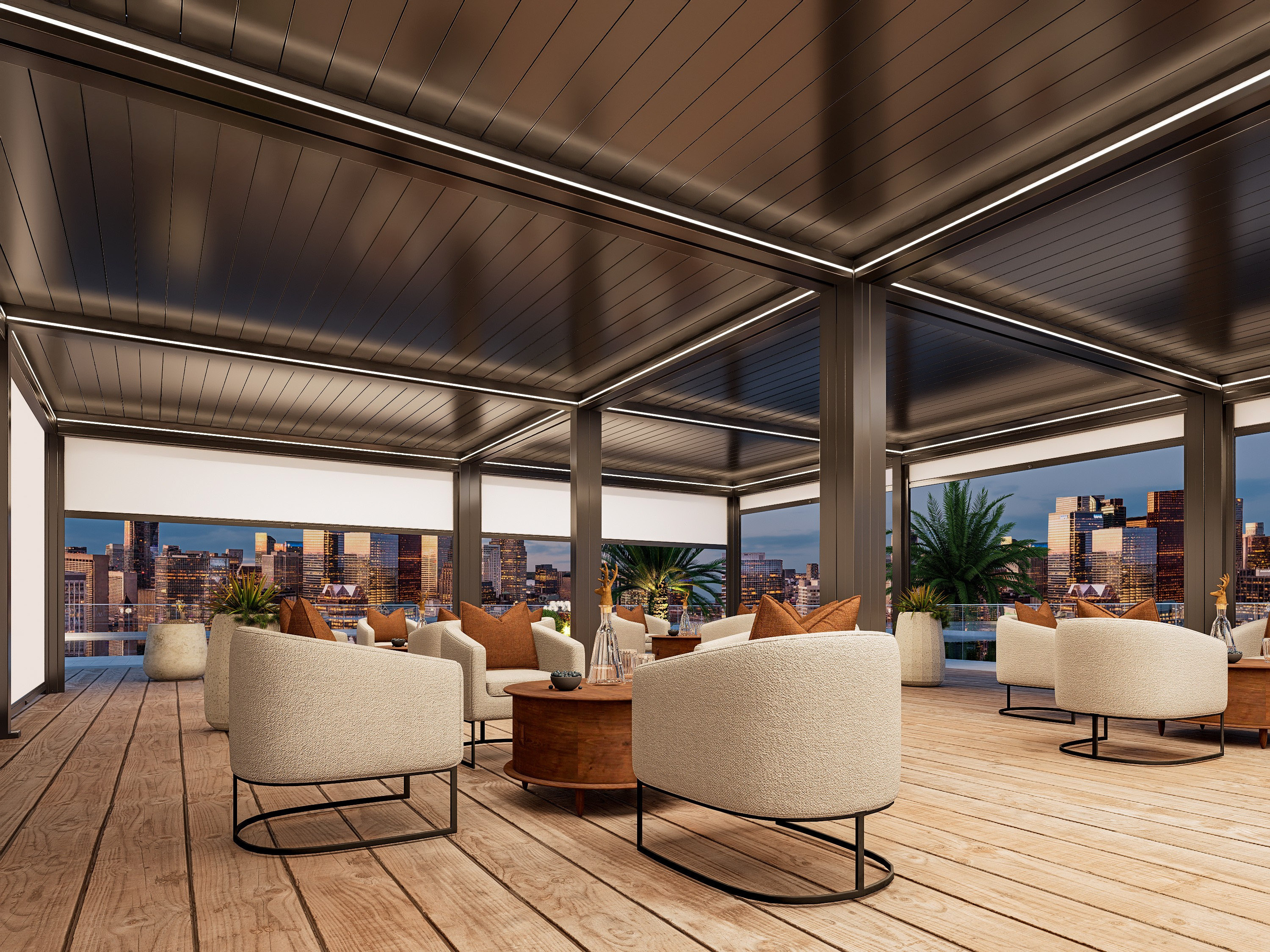 Brisa pergola furnishing a rooftop city terrace